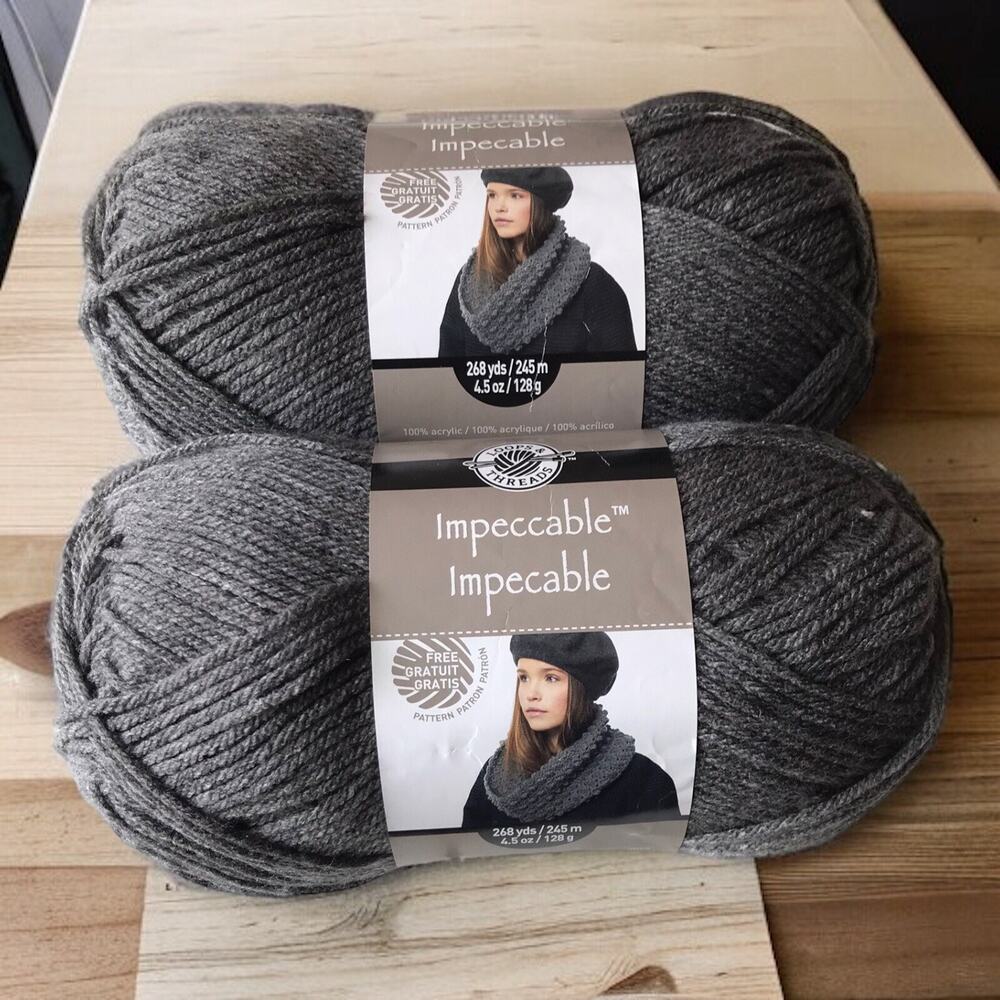 Loops & Thread Yarn Impeccable True Grey 2‎ Skein Crochet Knitting 100% Acrylic